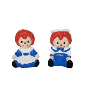 Vintage Raggedy Ann And Andy Ceramic Figures Signed 4' Tall Handpainted